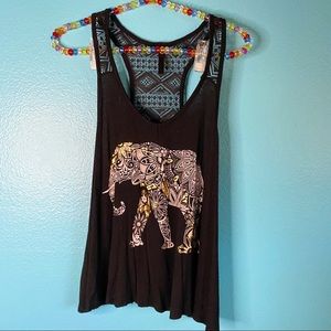 Black and gold elephant lace tank top